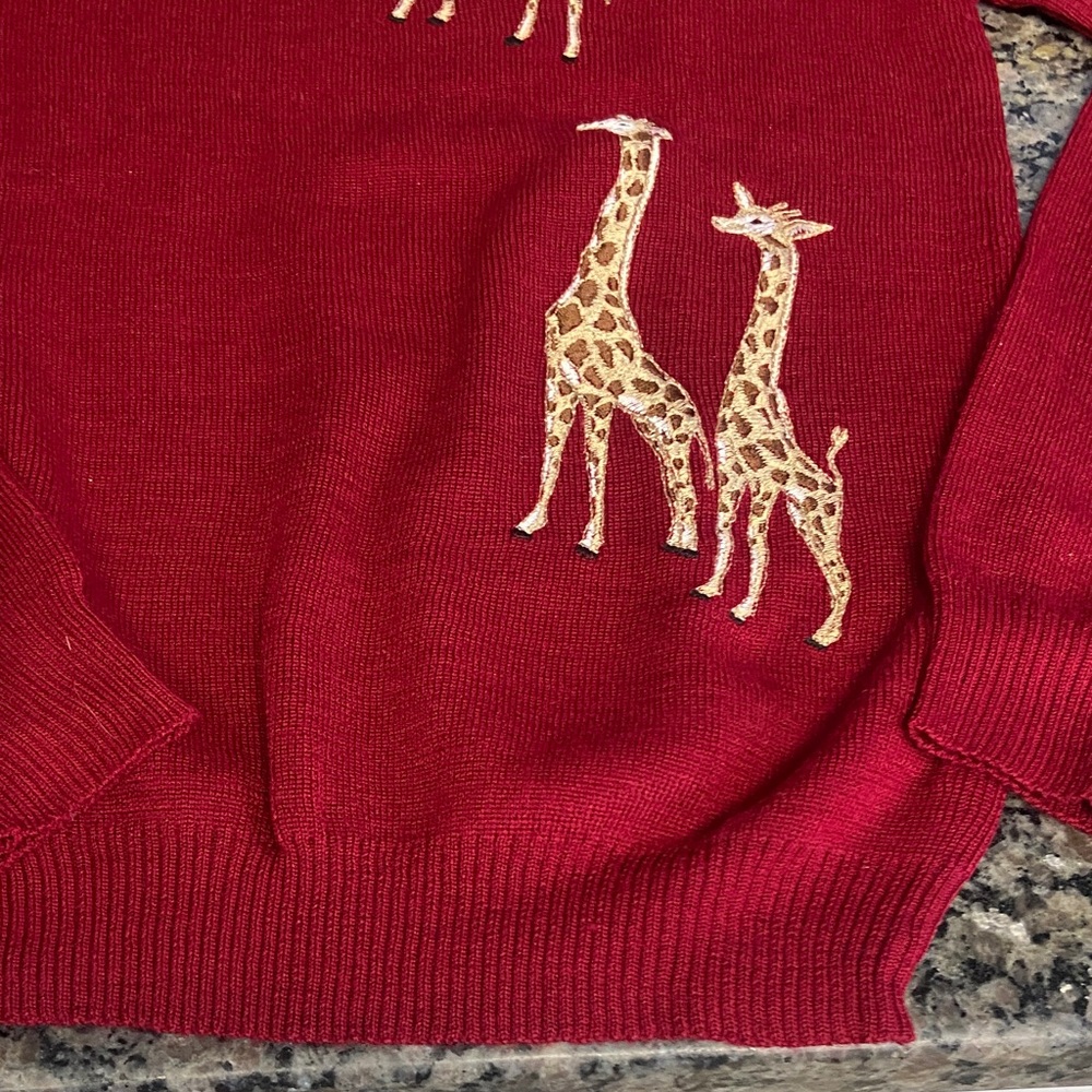 vintage Cyn-Les by Shirlee Designs sweater with giraffe embroidery maroon brown - Picture 7 of 13